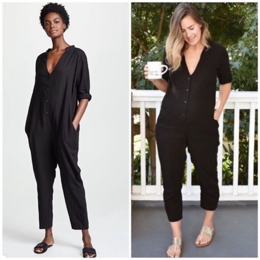 Hatch Black V-Neck Button Front Jumpsuit